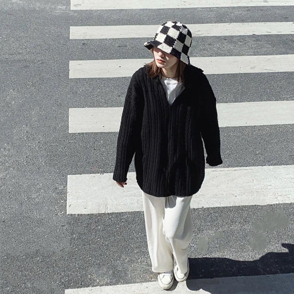 Mũ Bucket Họa Tiết Kẻ Ô Màu Sắc Đơn Giản Nhỏ Gọn Thời Trang Thu Đông Cho Nữ