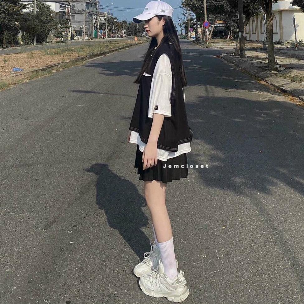 Áo Nữ, Set 2 Chi Tiết Áo Thun Trắng mix Áo Gile Đen Siêu Xinh Hàng Loại 1 | BigBuy360 - bigbuy360.vn