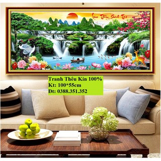 Tranh thêu chữ thập Phong cảnh lưu thủy sinh tài MN0020 100*55cm