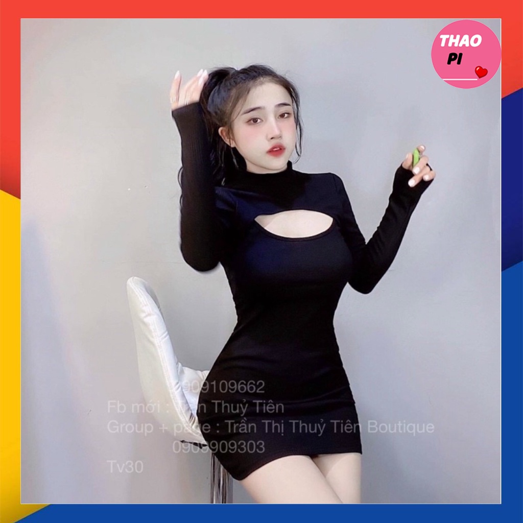 Đầm body tay dài xẻ ngực tôn dáng siêu quyến rũ
