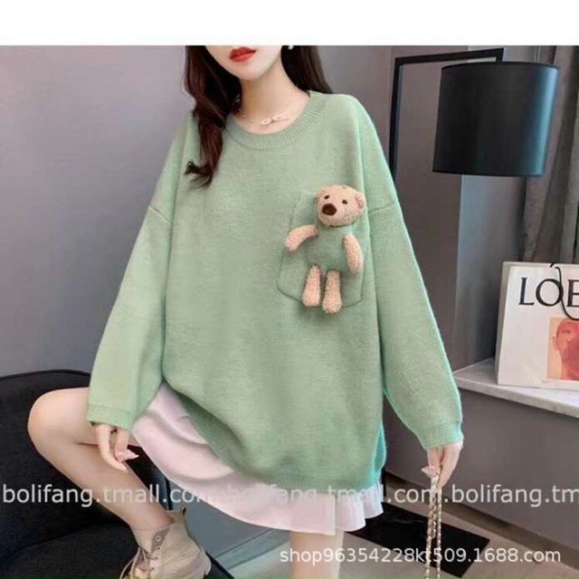 ÁO LEN TÚI NGỰC GẮN GẤU BÔNG