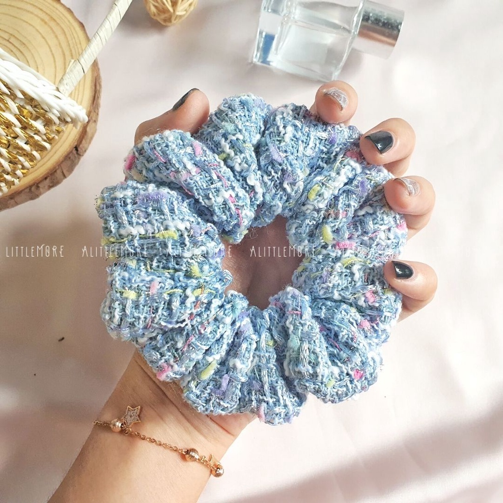 Dây Buộc Tóc Scrunchies Tweed AlittleMORE Nổi Bật Rạng Rỡ Mùa Lễ Hội Đủ Màu Cột Tóc Đẹp Dễ Thương