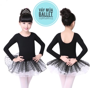 Váy múa ballet basic dài tay đen