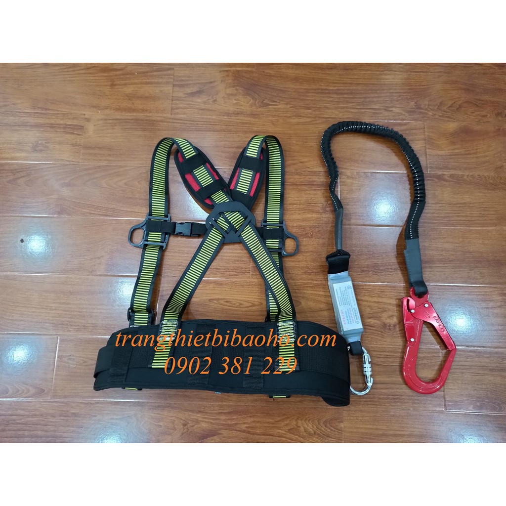 Dây an toàn bán thân Kukje Hàn Quốc 1 móc nhôm giảm sốc (đệm vai - đệm bụng)