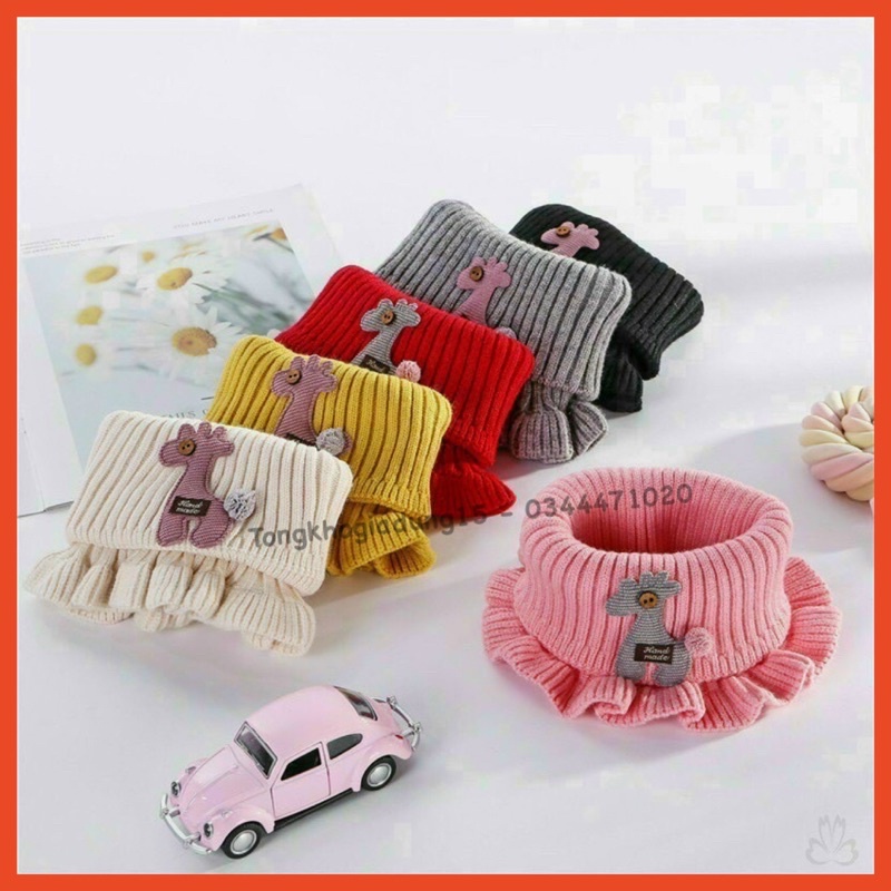 Khăn len ống cổ nhún hoạ tiết hình hươu cho bé 2-7 tuổi
