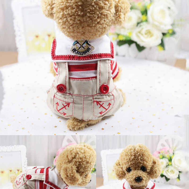 Mùa Xuân Và Mùa Hè Phong Cách Học Viện Hải Quân Thú Cưng Quần áo Bốn Chân Chất Liệu Cotton Tinh Khiết Chống Mài Mòn Và Dễ Dàng Mặc Và Cởi Quần áo