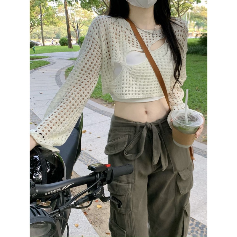 LALISAS Áo Croptop Mỏng Chống Nắng Phong Cách Thời Trang Hàn Quốc