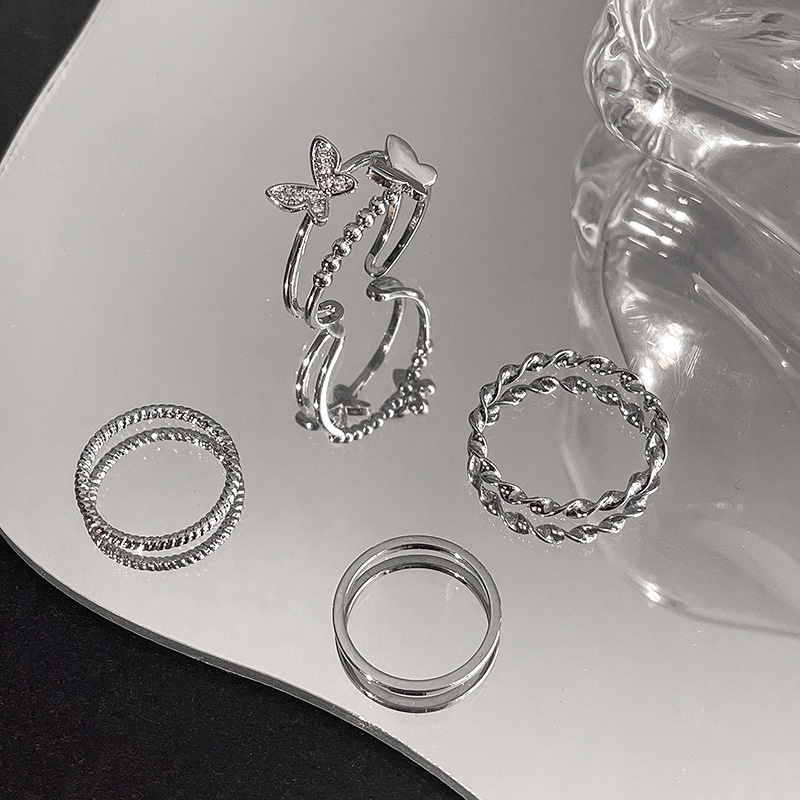 Bộ 4 Nhẫn Hình Bướm Có Thể Điều Chỉnh Kích Thước Thời Trang Dành Cho Nữ
