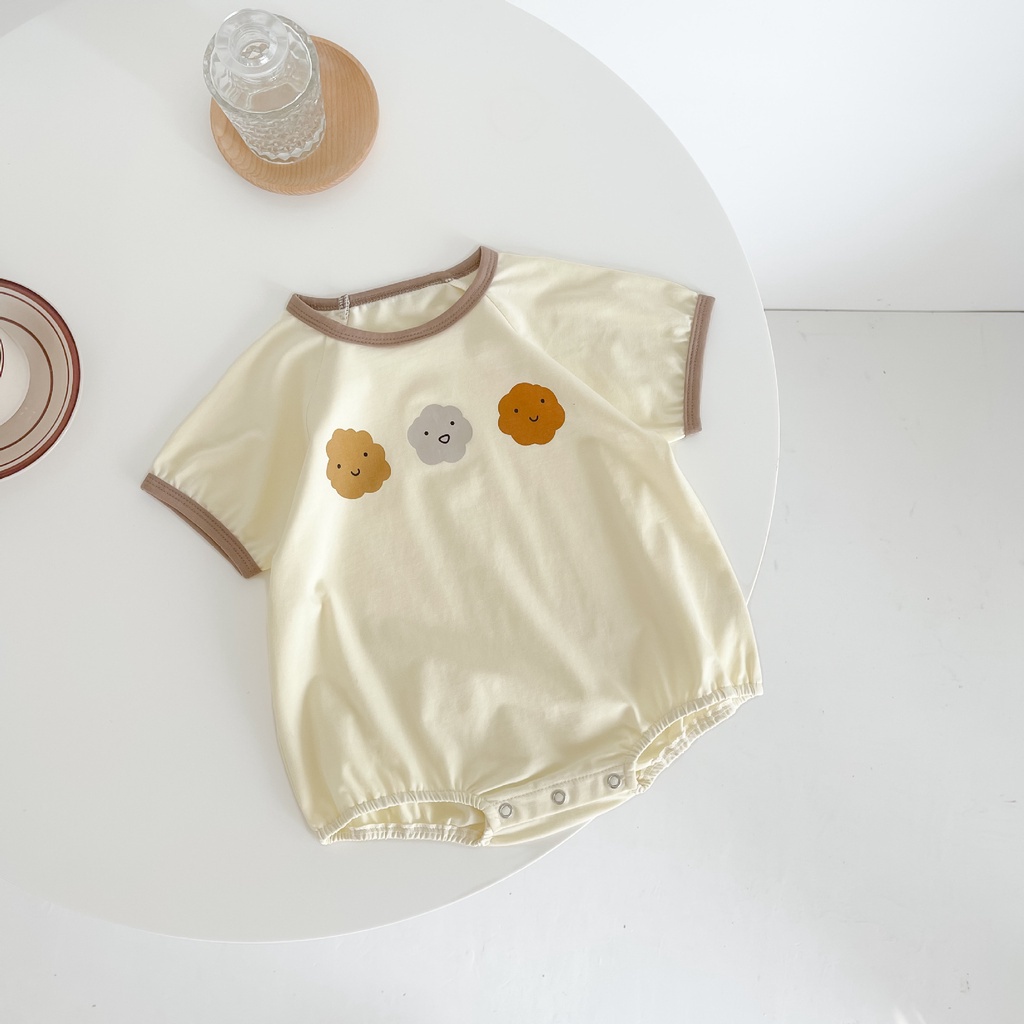 Bộ Áo Liền Quần Cotton Cổ Tròn In Họa Tiết Dễ Thương Thời Trang Mùa Hè Cho Bé Trai Và Gái