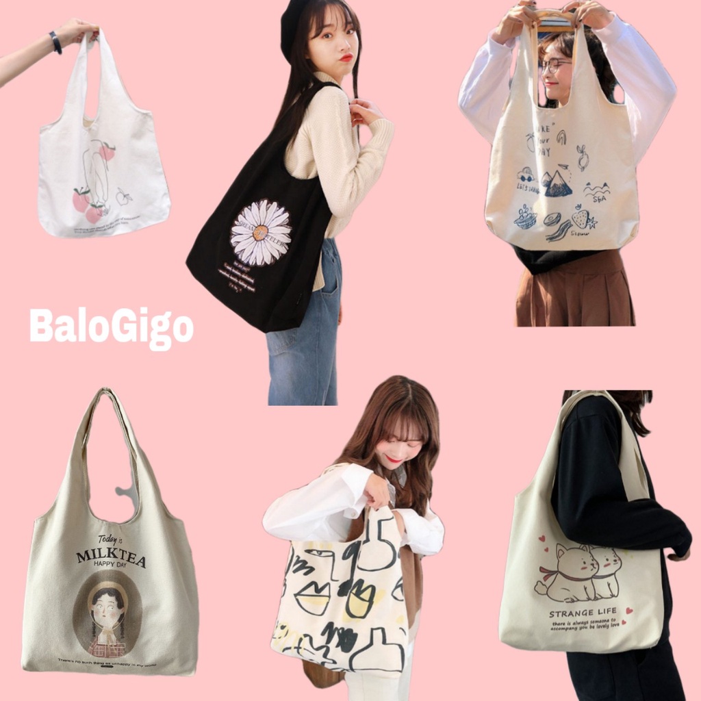 Túi tote vải canvas nữ đi học đi chơi siêu xinh - BaloGigo