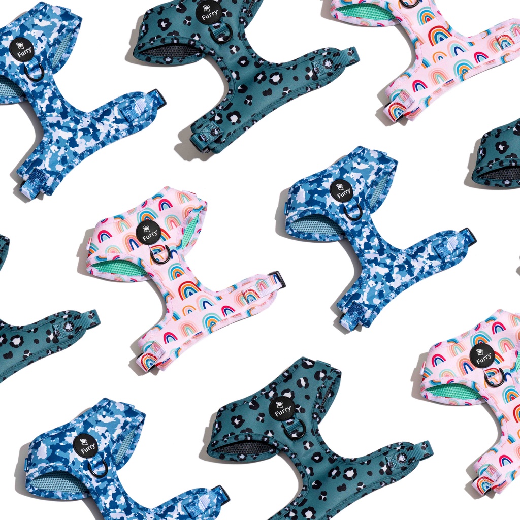 Yếm dắt chó cao cấp Furry êm ái họa tiết xinh xắn RAINING RAINBOWS - Phụ kiện chó mèo