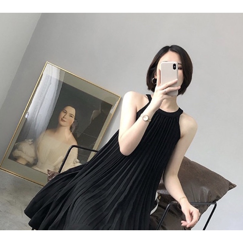 Đầm maxi dập ly cổ yếm siêu đẹp hình thật đủ màu và video