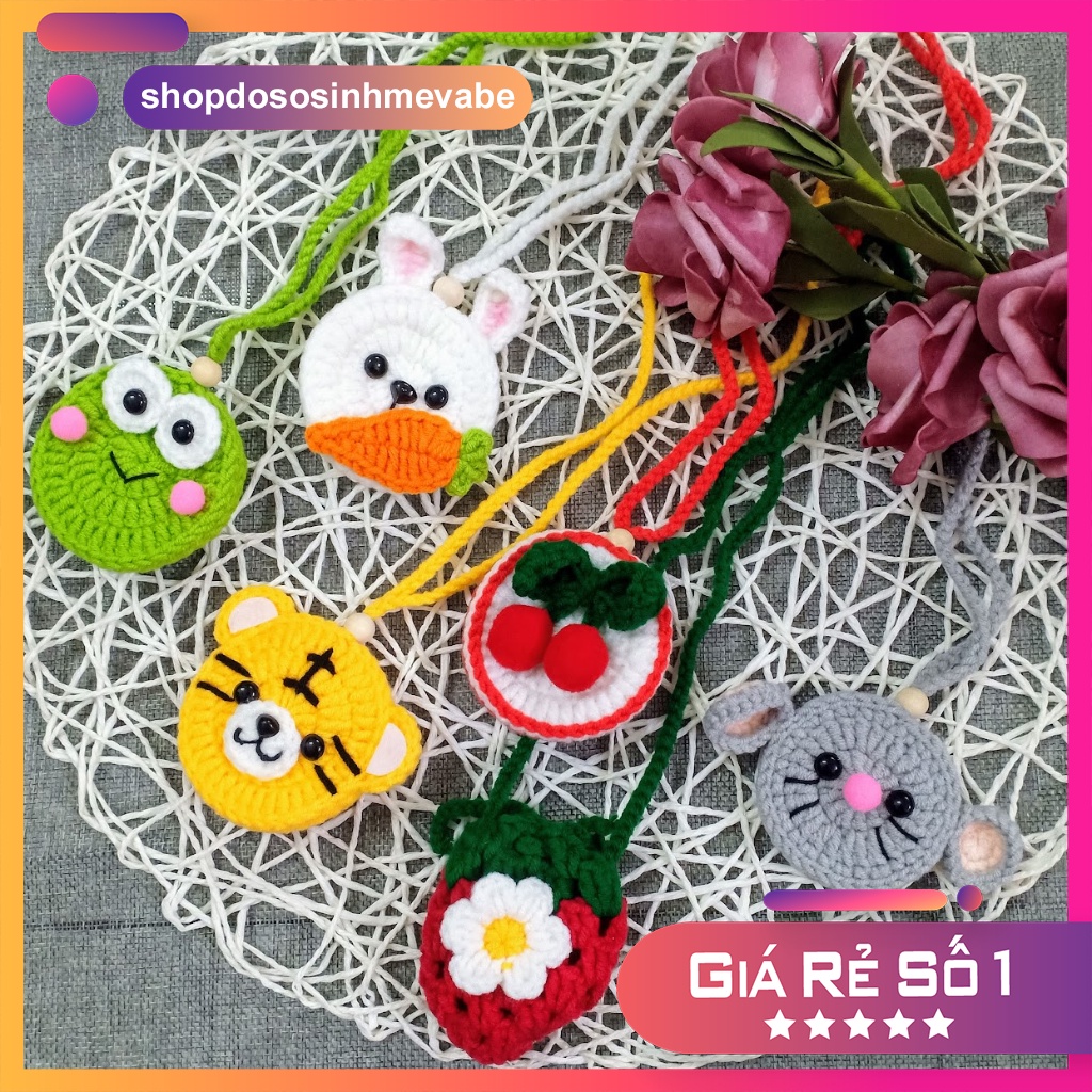 Túi len đựng tỏi cho bé handmade có dây đeo