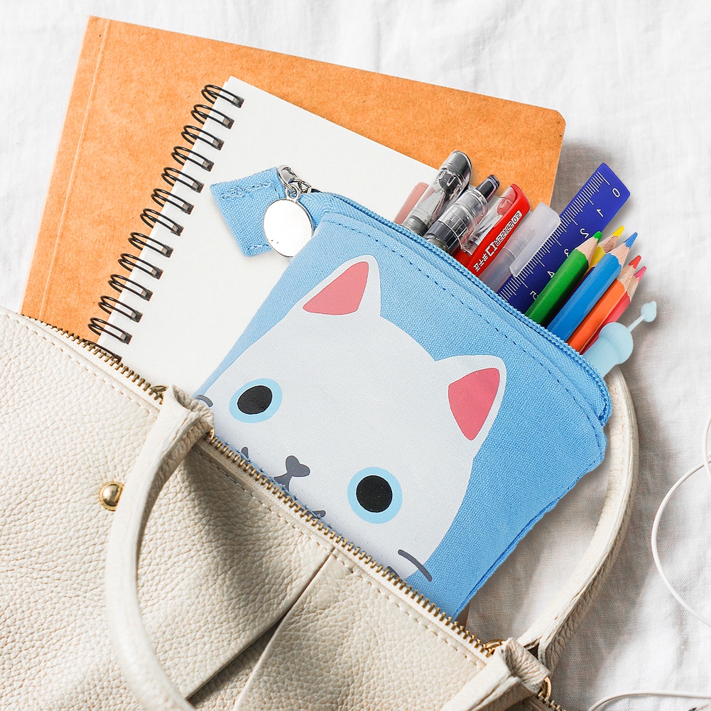 Hw Túi Đựng Bút Bằng Vải Canvas Có Khóa Kéo In Họa Tiết Hoạt Hình Dễ Thương