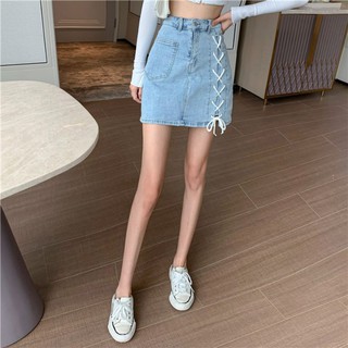 [Order] Chân váy bò rin chữ A cạp cao đan dây phong cách hot girl