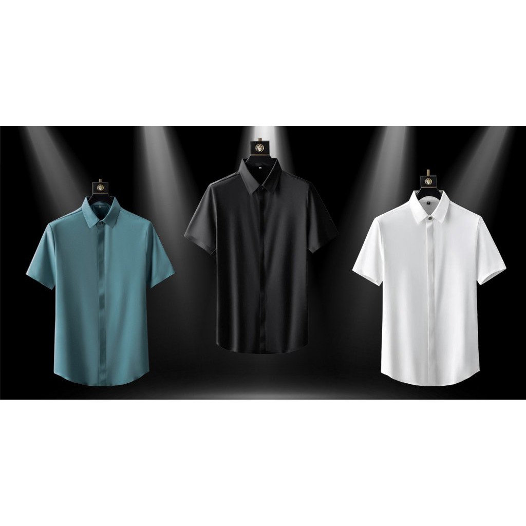 [Hình thật]Áo sơ mi nam ẩn khuy độc đáo vải lụa cao cấp, thiết kế trẻ trung nổi bật | BigBuy360 - bigbuy360.vn