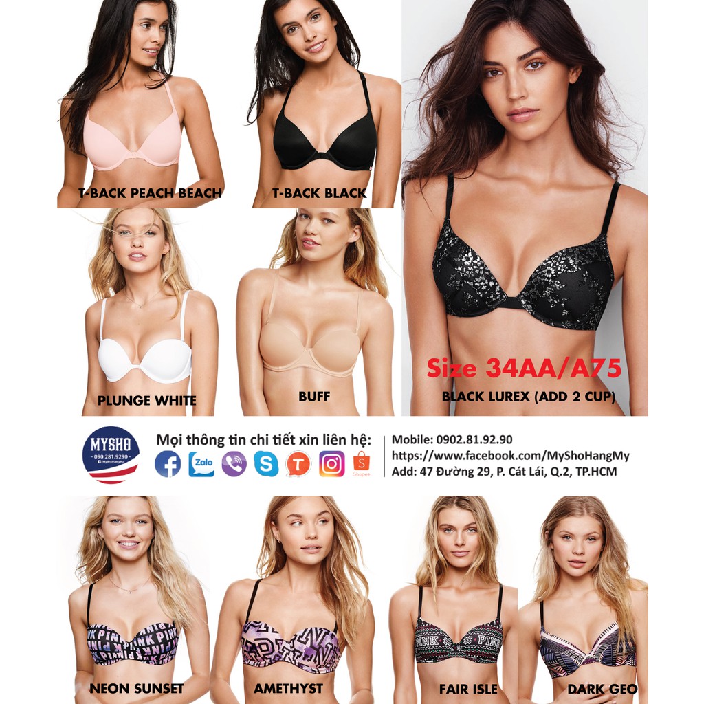 Áo lót multi-way Bombshell Add-2Cup 34A/A75, 34B/B75, 36A/B80, 32A/A70, 32B/B70, 36A/A80 - Victoria's Secret