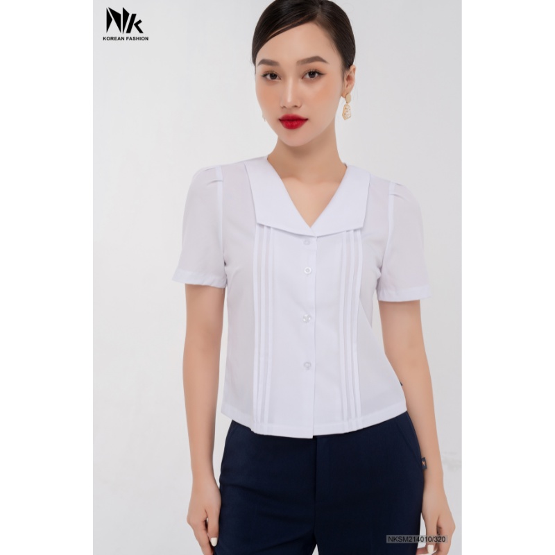 Áo Sơ Mi Nữ Ngắn Tay NK Fashion Thiết Kế Cổ Điệu, Chất Liệu Nhập Hàn Cao Cấp NKSM2104010