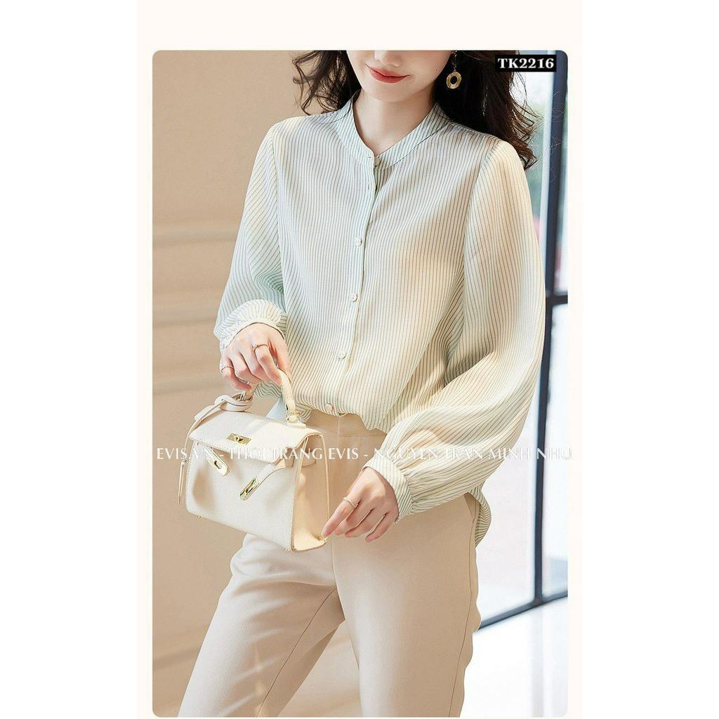 Sơ mi cổ tàu họa tiết kẻ trẻ trung TK2216