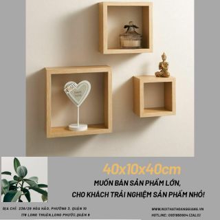 Free Ship-Kệ gỗ treo tường ô vuông ,KT 40x40x10cm. tặng kèm phụ kiện.