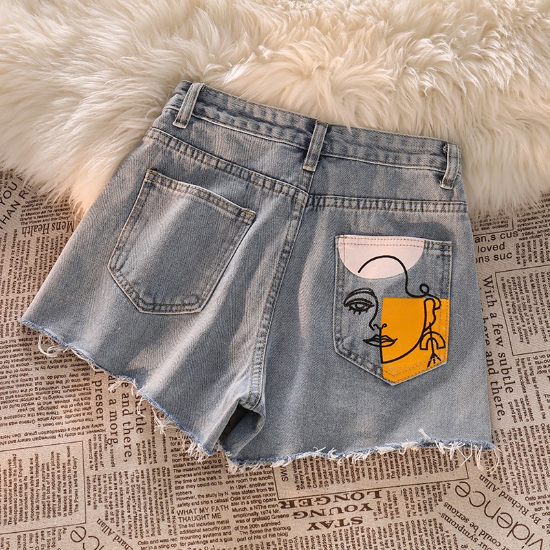 NUZIRO  Quần đùi  denim lưng cao ống rộng thiết kế rách cá tính thời trang dành cho nữ