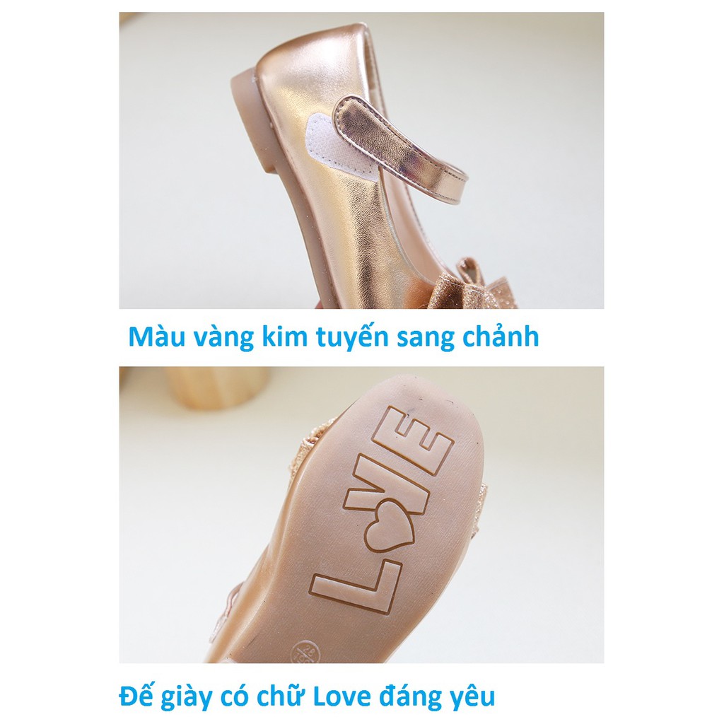 Giày Bé Gái Búp Bê Có Nơ Kim Tuyến Sang Chảnh C14 (Ảnh Thật)
