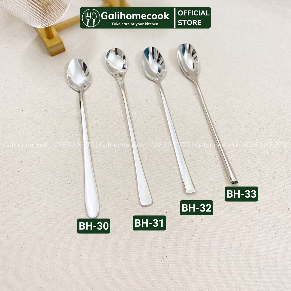 Thìa Muỗng cà phê inox cán dài, thìa dài khuấy sinh tố inox 304 cao cấp xuất khẩu Châu Âu | Galihomecook TeaSpoon