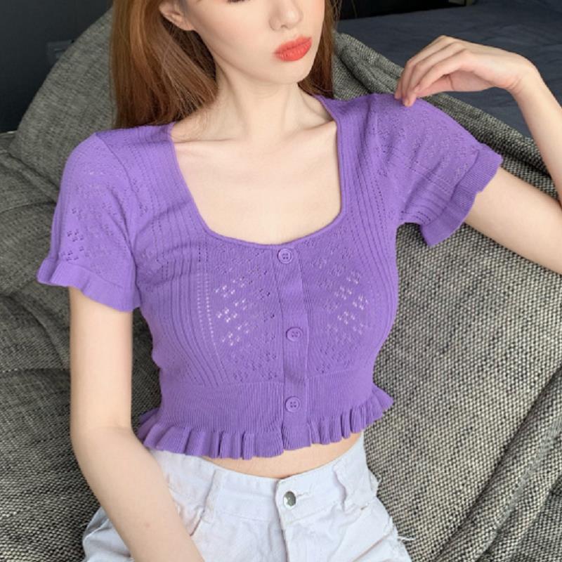 Áo Lửng Ngắn Tay Phong Cách Trẻ Trung Quyến Rũ Dành Cho Nữ