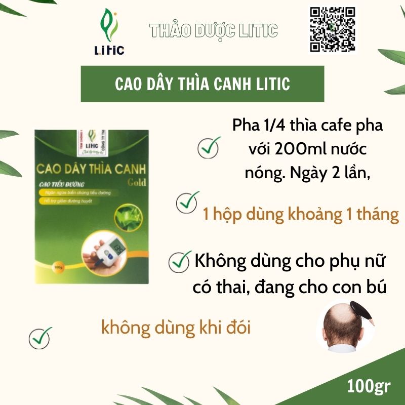 Tiểu đường cao dây thìa canh LITIC 100g cho người tiểu đường , mỡ máu cao, người cần giảm cân, huyết áp cao