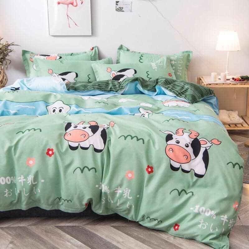 TRỌN BỘ GA GỐI COTTON POLY ĐỦ MÀU SẮC, KÍCH THƯỚC, TRANG TRÍ PHÒNG NGỦ LỘNG LẪY-MẪU BÒ SỮA XANH
