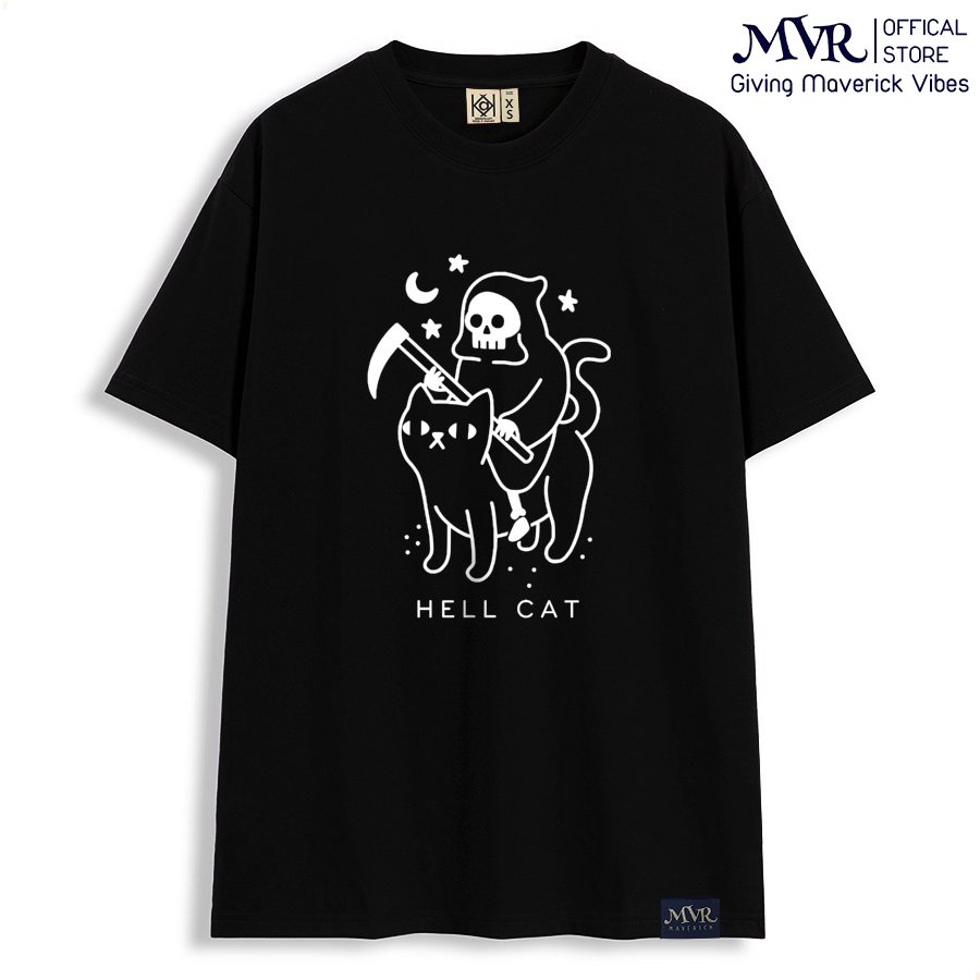 Áo thun nam nữ tay lỡ Cotton thoáng mát Thần chết cưỡi mèo MVR KK3954