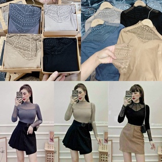 Áo giữ nhiệt len tăm phối ren cao cấp cho nữ