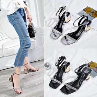 Sandal cao gót đế vuông Quai mảnh đính đá( sale 69k)
