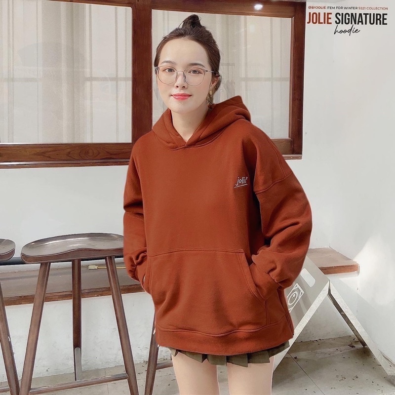 Áo hoodie nỉ bông dày dặn JOLIE SIGNATURE form suông xẻ tà