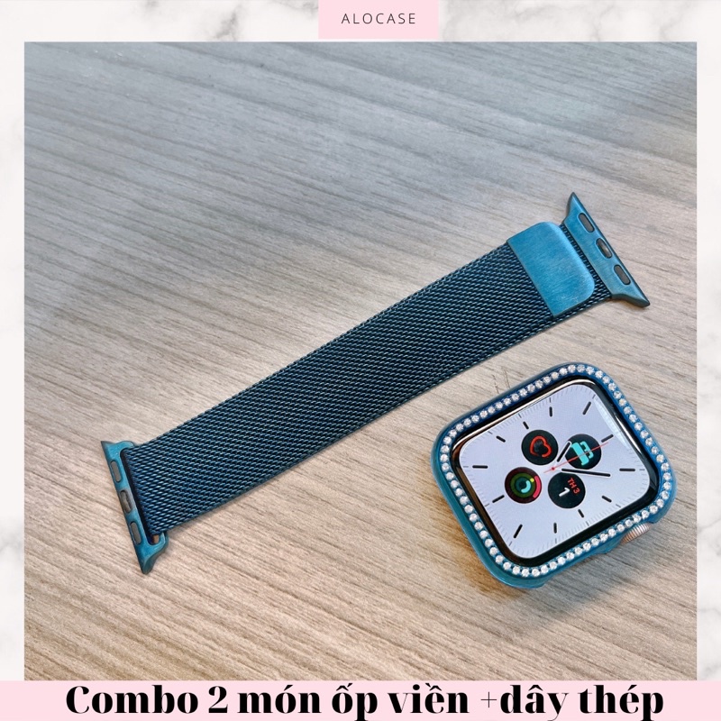 Combo 2 món dây đồng hồ apple  watch thép