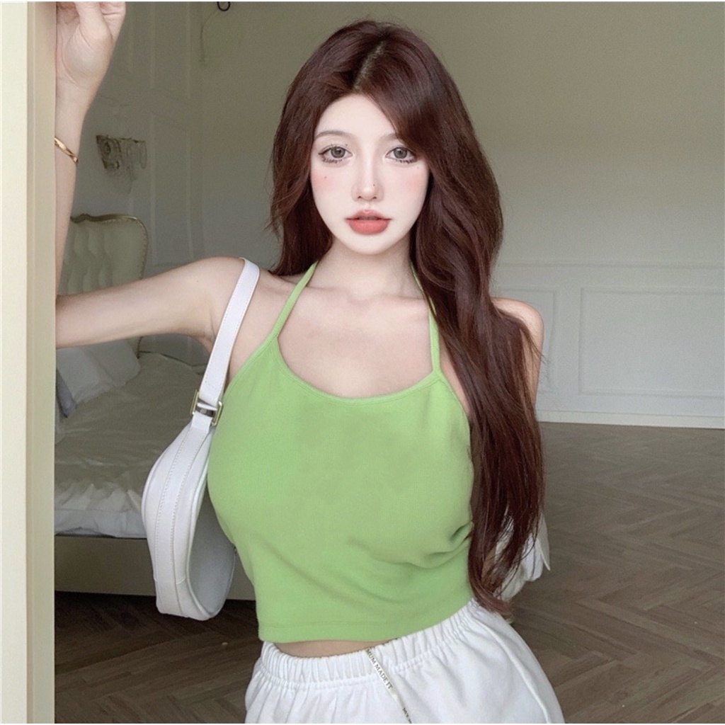 Áo Yếm Croptop Phối Dây Cột Nơ Cổ Gam Màu Pastel Dịu Dàng Đáng Yêu A5285