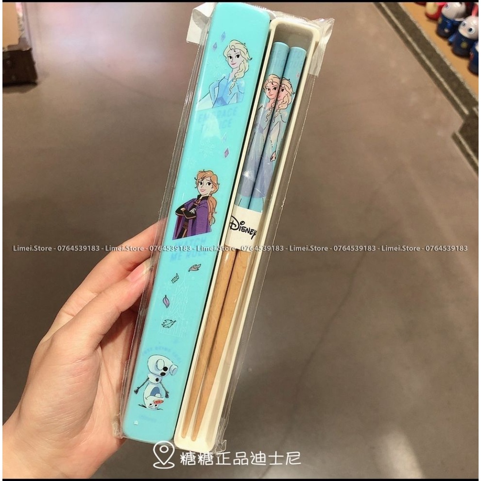Set đũa gỗ kèm hộp hình Frozen Ariel cho trẻ em bé trai gái Disney