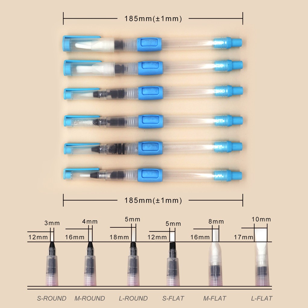 Set 6 Bút Cọ Vẽ Màu Nước Đầu Tròn / Đầu Phẳng Nhỏ Gọn Tiện Dụng