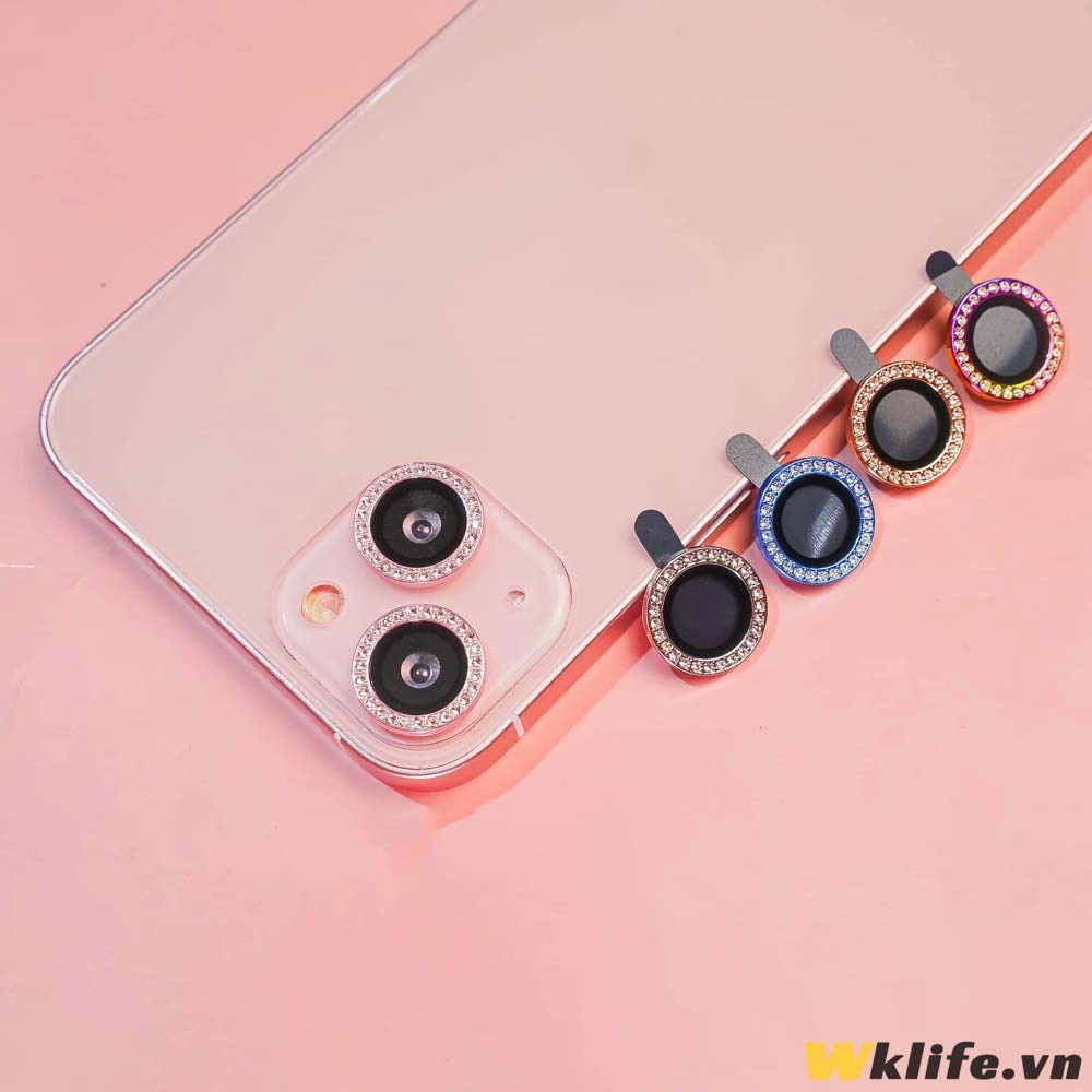 Viền Bảo Vệ Camera KUZOOM Diamond Premium Crystal Có Khung Hỗ Trợ Dán 13 Mini / 13 Pro Max