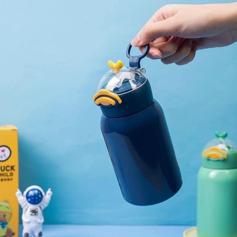 Bình Nước Giữ Nhiệt 2 Lớp 420ml - Lõi Inox - Mẫu Hình Vịt Dễ Thương Cute - Chất Liệu An Toàn
