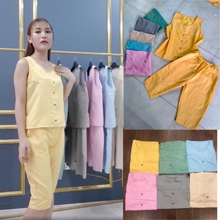 Set bộ đồ ngủ ba lỗ gắn khuy - pijama quần cạp chun nhiều màu đẹp - đồ mặc nhà chất mát quần ngố