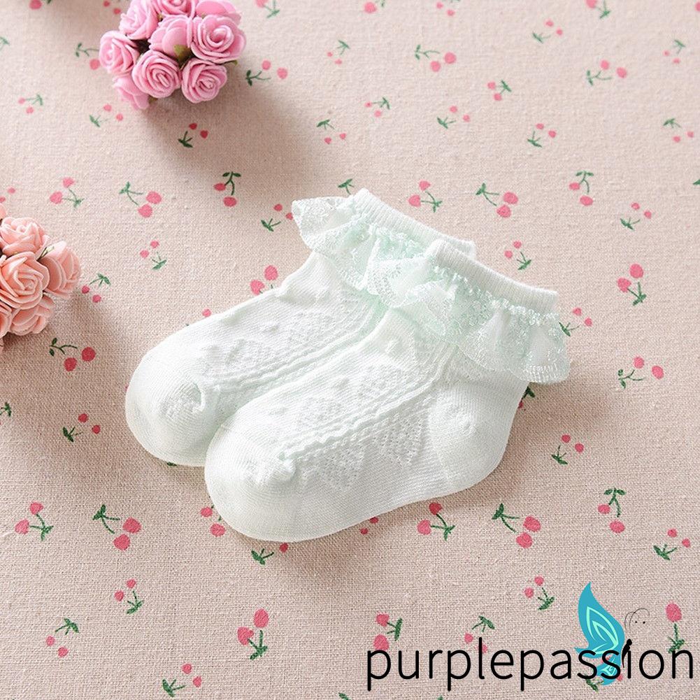 Vớ em bé gái sơ sinh thêu ren cổ phối lưới nhiều màu
