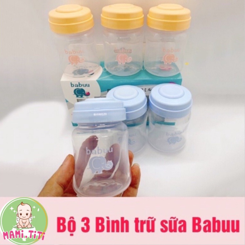 Bình trữ sữa, Bộ trữ sữa 3 bình cổ rộng Babuu Baby Nhật Bản 120ml