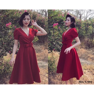 Váy vintage nơ eo xinh quá đi mất.Nổi bật với phong cách cổ điển
