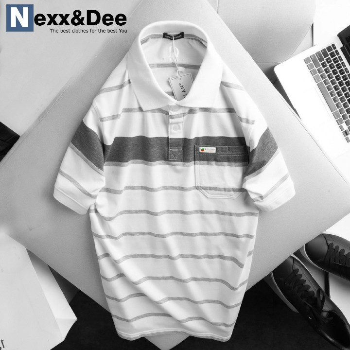Áo thun polo nam trung niên Nexx &amp; Dee sọc ngang thể thao có cổ bẻ trung niên chất liệu cá sấu thoáng mát cao cấp NS029