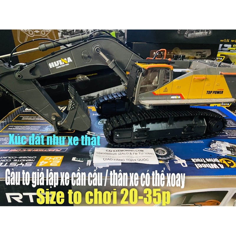 xe xúc điều khiển từ xa Hunia 1592 gàu múc phun kim loại scale như xe thật cùm máy hoạt động độc lập