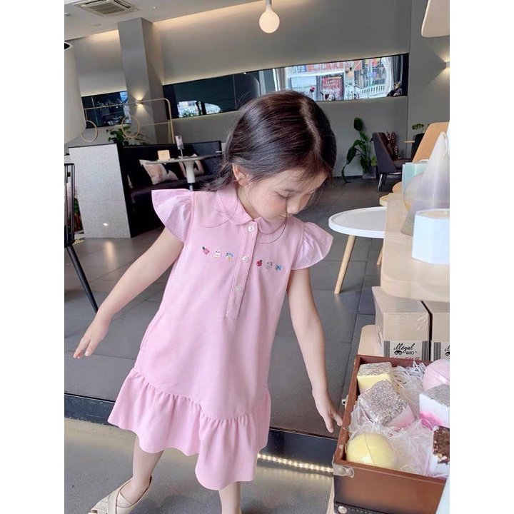 Váy Đầm Đuôi Cá, Váy Cho Bé Gái Tầng Bèo Hồng Phấn Chất Cotton 4 Chiều Siêu Mát Mịn Mùa Hè 8-33Kg B1017
