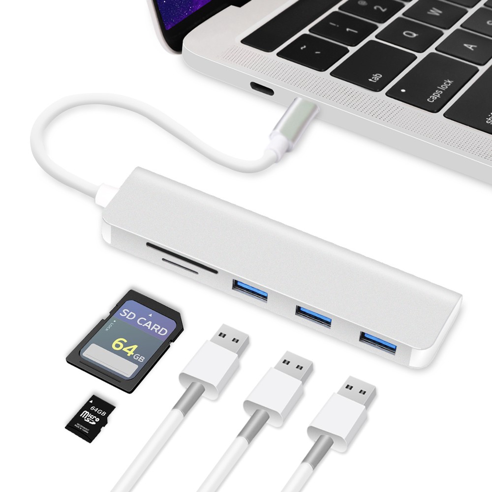 Hub đọc thẻ 5 trong 1 cho MacBook Pro 13 15 16 Air 13 A1932 2018 Type C sang USB 3.0 SD A2159 A2141 A1708 A1706 A2179