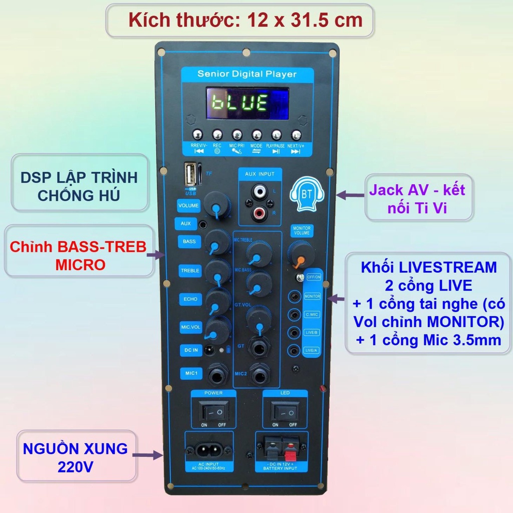 Mạch loa kéo CS8673E 130W LIVESTREAM - DSP lập trình chống hú, chỉnh Bass Treble Micro, nguồn xung 220V