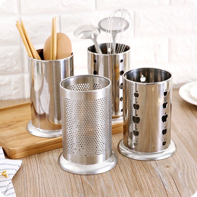 Ống đựng muỗng đũa bằng inox - Ống đũa tròn bằng inox nhiều mẫu giao ngãu nhiên
